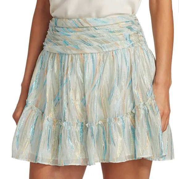 RAMY BROOK NWT Metallic Multi tone Mini Skirt with Smock waist S - Picture 4 of 6